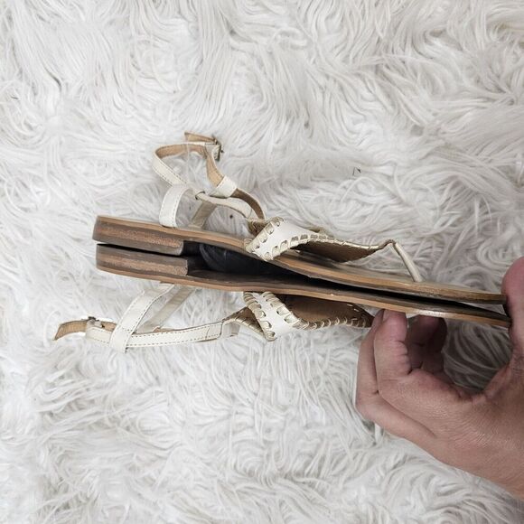 Jack Rogers Maci Leather Flat Ankle Strap Sandals Bone/Gold Women’s Size 8.5 - Picture 4 of 7